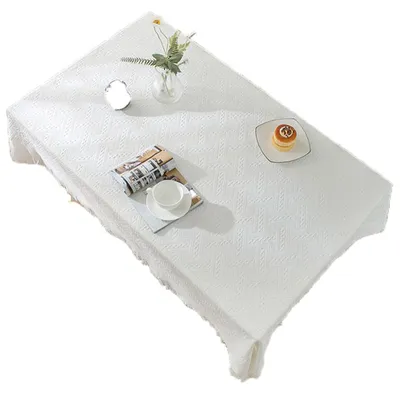 Produktbild von Staubdichte Outdoor-Tischdecken mit Fransen, knitterfreie Tischdecken aus Baumwollleinen für Partys und Buffets