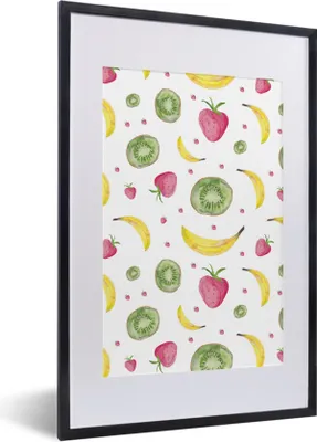 Produktbild von MuchoWow® Gerahmtes Poster Obst - Aquarell - Weiß 40x60 cm - Poster mit Schwarzem Bilderrahmen Wandposter Rahmen Foto Bilder - Poster in Rahmen