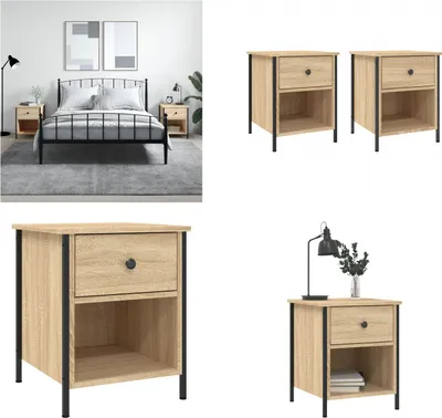 Produktbild von vidaXL Nachttische 2 Stk. Sonoma Eiche 40x42x50 cm Holzwerkstoff - Nachttisch - Nachttische - Nachtschrank - Schrank