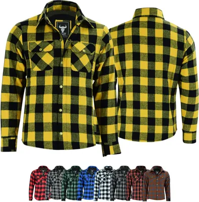 Produktbild von Herren Motorradhemd Lumberjack Holzfäller Hemd motorradjacke mit Protektoren, Größe:52/L, Farbe:Gelb