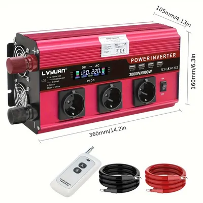 Imagen del producto de Convertidor de voltaje automático de 3000W - Convertidor de corriente - Convertidor de corriente continua a alterna - Inversor - Convertidor de potencia
