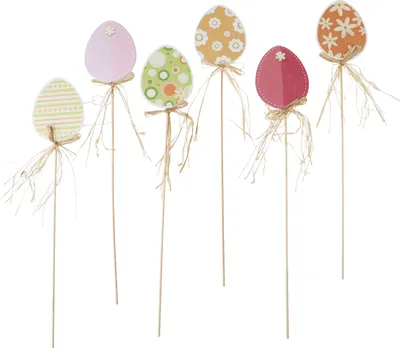 Produktbild von Ostereier Deko Blumenstecker 31,5cm Holz 12St – Bunte Osterdekoration, 12 Stück