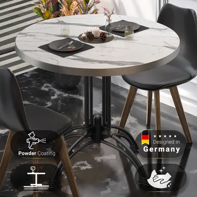 Produktbild von BMLG | Bistro Tisch | Ø 70 x 75 cm | Rund | Edelstahl Rand | Weiß Marmor / Schwarz | Bistrotisch Gastro Tisch
