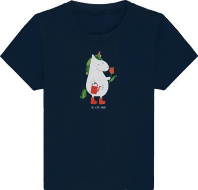 Produktbild von Mr. & Mrs. Panda  T-Shirt Einhorn Gärtner 24. - 36. Monat - French Navy - Geschenk, Stiefel, Garten, Unicorn, Baby Top, Blume, Luftballon, Kinder Shirt, Öko, Babyshirt
