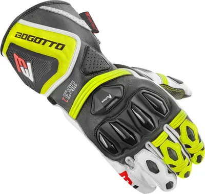 Produktbild von Bogotto Monza perforierte Motorradhandschuhe, schwarz/weiß/neon-gelb, S