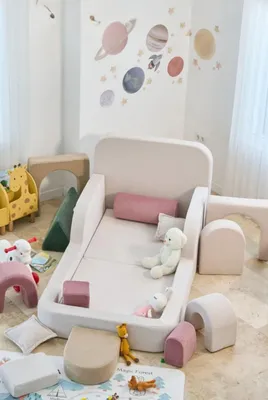 Produktbild von Hanah Home, Hochwertiges Kinderbett, Creme, 90x90x210 cm, 100% Rippplüsch, sicher & bequem