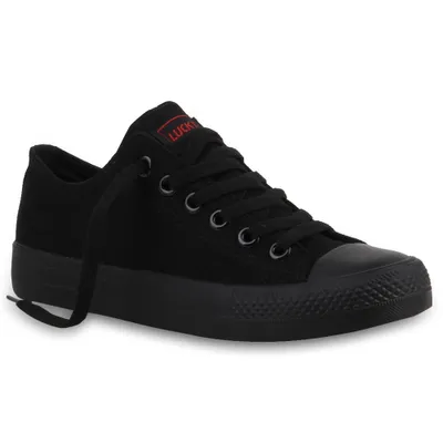 Produktbild von Mytrendshoe Damen Sneakers Sportschuhe Schnürer Schuhe 94237, Farbe: Schwarz Schwarz Lucky, Größe: 40