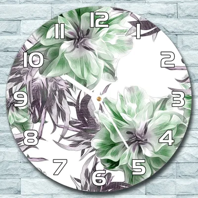 Produktbild von Wanduhr aus Glas Rund fi 30 grüne Blumen Quarz Deko Wohnzimmer Büro