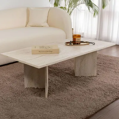 Image de Turate - Table basse, 119x60x40h cm Blanc Marbre, Forme Rectangulaire