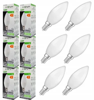 Obrázek produktu pro 6 kusů LED žárovky, typ "svíčka", 7W, malý závit E14, 3000K, teplá bílá barva