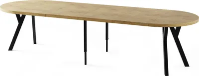 Produktbild von Esstisch Rund Groß XXL Ausziehbar im Loft-Stil – 100 bis 300 cm – Extra Lang Ausziehtisch mit Schwarzen Holzbeinen, Industrieller Tisch für 5-16 Personen – Esszimmertisch – Eiche Hell Braun