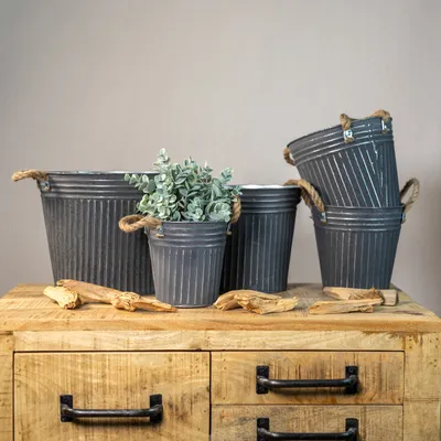Produktbild von Metall Blumentopf grau Ø 27 x 23cm Pflanz-Töpfe Übertopf bepflanzbar