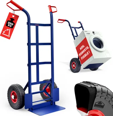 Image de GARDEBRUK® Diable pliable chargement max. 200 kg roues pneumatiques acier chariot de transport diable déménagement chariot pliant manutention