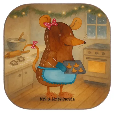 Produktbild von Mr. & Mrs. Panda Tischuntersetzer Maus Kekse Design - Weiß - Geschenk, Weihnachten, Tassenuntersetzer, Untersetzer Glas, Coaster, für Gläser, Weihnachtskekse, Backen
