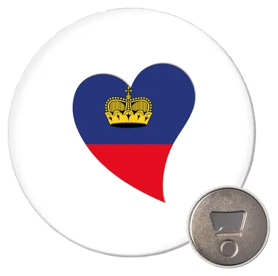 Produktbild von Huuraa Magnet Liechtenstein Flagge Herz 59mm Kühlschrankmagnet rund Flaschenöffner Geschenkidee