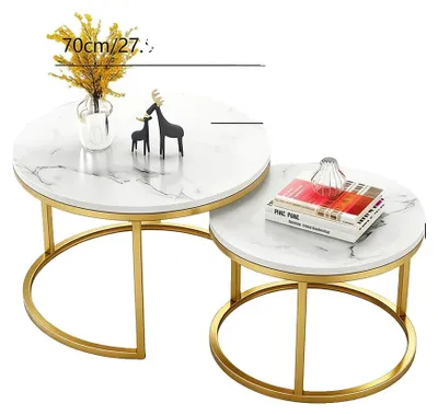Immagine prodotto di Tavolino da caffè, design rotondo, stile moderno, struttura dorata e piano in marmo bianco