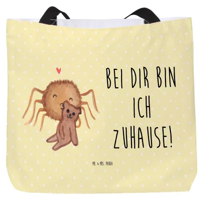 Produktbild von Mr. & Mrs. Panda Tote Bag Spinne Agathe Teddy - Gelb Pastell - Geschenk, studententasche, Reisetasche, Beutel, Treue, Tasche, Strandtasche, Verliebt, Liebesbeweis