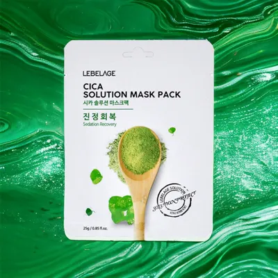 Obrázek produktu pro LEBELAGE - Cica Solution Mask Pack - Zklidňující a obnovující plátýnková maska s centellou - 25 g