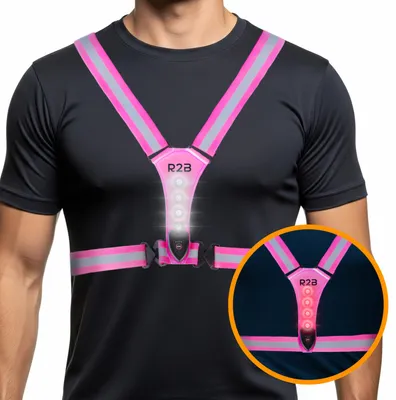Produktbild von R2B Laufweste mit beleuchtung, Lauflampe Joggen mit 360° Reflektoren, USB-C Wiederaufladbar, wasserdichter LED Running Light - Rosa