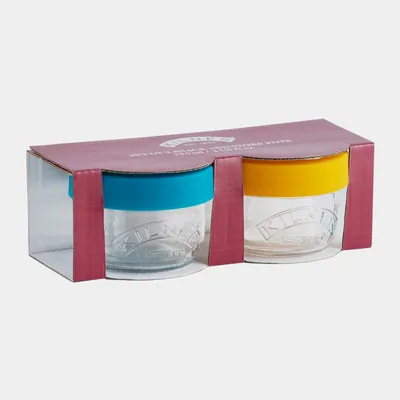 Obrázok produktu pre Kilner sada 2 sklenených pohárov na občerstvenie a skladovanie 125 ml so silikónovými viečkami - na skladovanie a servírovanie potravín