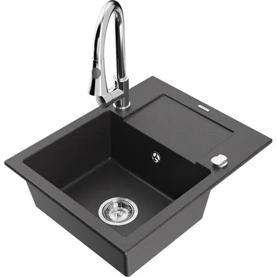 Obrázek produktu pro Mexen Enzo 1-miskový granitový dřez s odkapávačem a kuchyňskou baterií Elia, Skvrnitá černá - 6506-76-670101-00