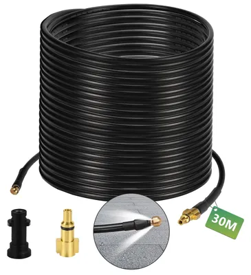 Immagine prodotto di Set di tubi per la pulizia delle tubature ISOISL, pulitore per scarichi, 30 metri, 180 bar, accessori per idropulitrice con adattatore M22, 4 ugelli a getto inverso, per tubi di scarico e grondaie