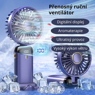 Obrázek produktu pro USB mini ventilátor – 2ks set, skládací, LED displej, 5 rychlostí, krční/stolní ventilátor s USB-C nabíjením