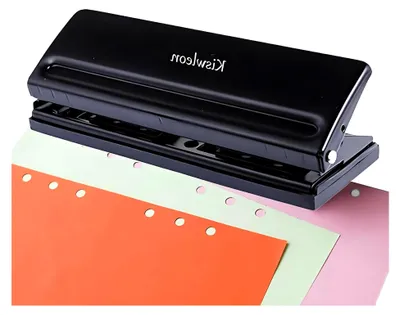Produktbild von 6-fach Locher für Binder, Büro-Locher mit verstellbaren Abständen, Metall-Locher für A3, A4, A5, A6, B3, B4, B5, B6, B7, sechs Ringbuch-Planer, 8 Blatt Stanzkapazität (Schwarz)
