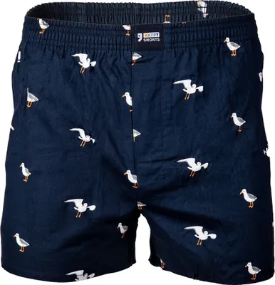 Zdjęcie produktu dla Happy Shorts – męskie bokserki z siateczki – styl amerykański, bawełna, wzór z mewą, rozmiar S