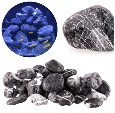 Produktbild von Aquarium Steine Dark Rock Otoczak Set 24 kg, schwarze Deko Felsen für Aquascaping, Tanganika und Malawi, zur Wasserstabilisierung