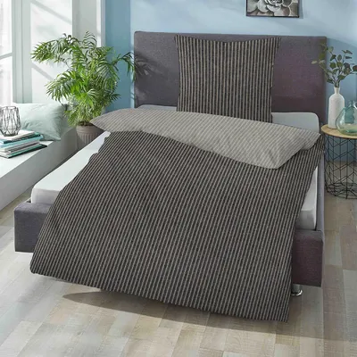 Produktbild von Traumschlaf Melange Flanell Bettwäsche Streifen Doubleface 200x200 cm + 2x 80x80 cm