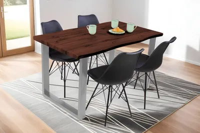 Produktbild von Esstisch Baumkante Holz-Optik Nussbaum 140 x 80 U-Gestell silber JOSY