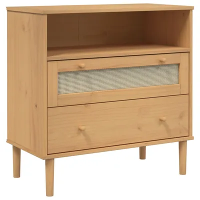 Image de Buffet SENJA aspect rotin marron 80x40x80 cm bois massif de pin