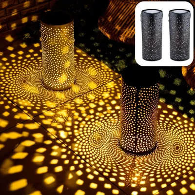 Produktbild von Marrakesch 2er Set Solarlaternen Solarlampen für außen mit Henkel aus Metall 30cm Groß | Orientalische Deko Outdoor Solar LED Laterne Wetterfest Swann Schwarz IP65 Wasserdicht als Gartendeko im Garten