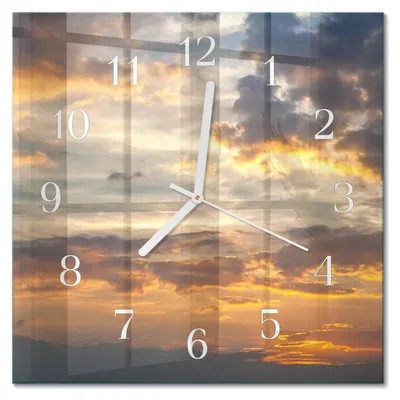 Immagine prodotto di Orologio da parete Tulup Glasuhr, orologio da cucina, vetro vero, 30x30 cm, design moderno e decorativo, silenzioso, lancette bianche, motivo: tramonto