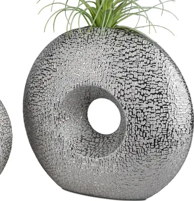 Produktbild von Deko Vase HELSINKI rund mit Lochdesign D. 34cm silber grau aus Keramik Formano