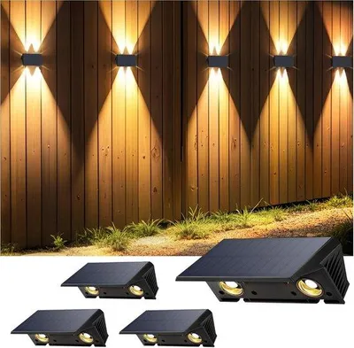 Zdjęcie produktu dla Solarna lampa ogrodowa - 4 diody LED - wodoodporna - oświetlenie zewnętrzne - ciepła biel - do ogrodu, balkonu, tarasu i schodów - zestaw 4 sztuk