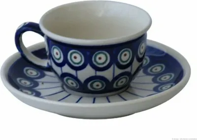 Produktbild von Original Bunzlauer Keramik 0,11 Liter Espresso Tasse mit Untertasse Ø8,5 cm im Design 8