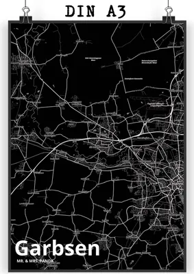 Produktbild von Mr. & Mrs. Panda Bild Garbsen DIN A3 - Geschenk, wanddeko, Kunstdruck, Wandbild, drucke, Stadt Dorf Karte Landkarte Map Stadtplan, Plakat