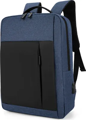 Produktbild von 15,6-Zoll-Laptop- und Tablet-Rucksack, wasserdicht, gewichtsreduzierende Schultergurte, reflektierendes Streifendesign, USB-Ladeanschluss, Blau