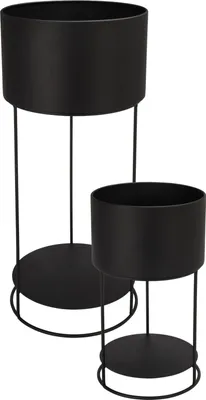 Produktbild von H&S Decoration | Pflanzenständer - Blumenständer - 2er Set - Schwarz - Rund - Blumentopfständer - Metall