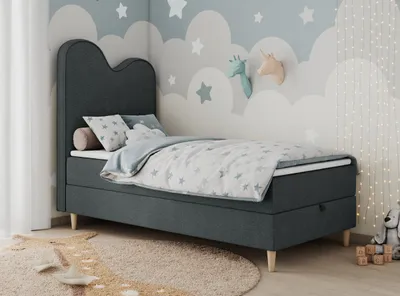 Produktbild von Boxspringbett, Einzelbett für Kinder, Jugendbett mit Matratze - FLOW - 90x180cm - Dunkelgrau - H3