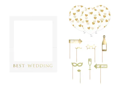 Image de Photobox accessoires pour le mariage avec des ballons 12pcs blanc / or