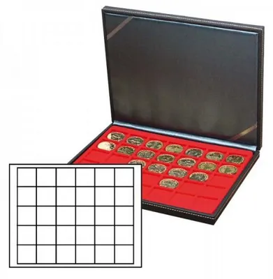 Produktbild von Lindner 2364-2115E Münzkassette NERA M mit hellroter Münzeinlage mit 30 quadratischen Fächern für Münzen/Münzkapseln bis Ø 38 mm