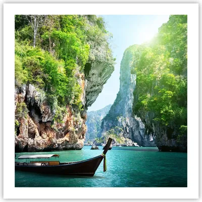 Produktbild von Poster - Poster ohne Rahmen - Boot Klippen Natur Felsen - 60x60 cm - Wand Bild - Wanddeko - Wandbilder - Kunstposter - Wandposter - Bilder - Kunstdruck - Wanddekoration - Wandbild - P2XAC60x60-2787