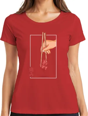 Produktbild von 痛み Anatomisches Herz Essstäbchen Anime Vaporwave Japan Streetwear Damen T-Shirt, Rot, L
