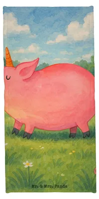 Produktbild von Mr. & Mrs. Panda Handtuch Einhorn Schwein Design - Weiß - Geschenk, Badehandtuch, Badhandtuch, Spruch, Strandtuch, Einhörner, Spaß, Unicorn, sporthandtuch, Duschtuch