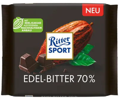 Produktbild von Ritter Sport Edel Bitter Schokolade mit Edel Kakaogeschmack 100g