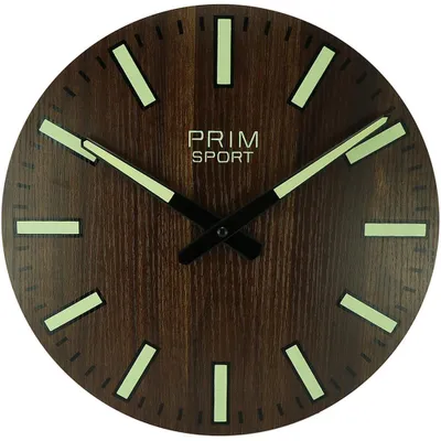 Produktbild von PRIM Luminescent Sport II Wanduhr Holz lautlos Braun/Weiß 29,7 cm