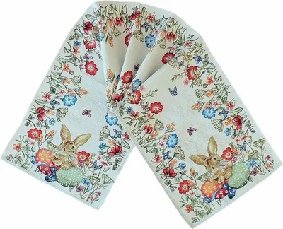 Produktbild von Tischdecke Stickerei Hase mit Ostereiern Frühling Tischläufer 85 x 85 cm